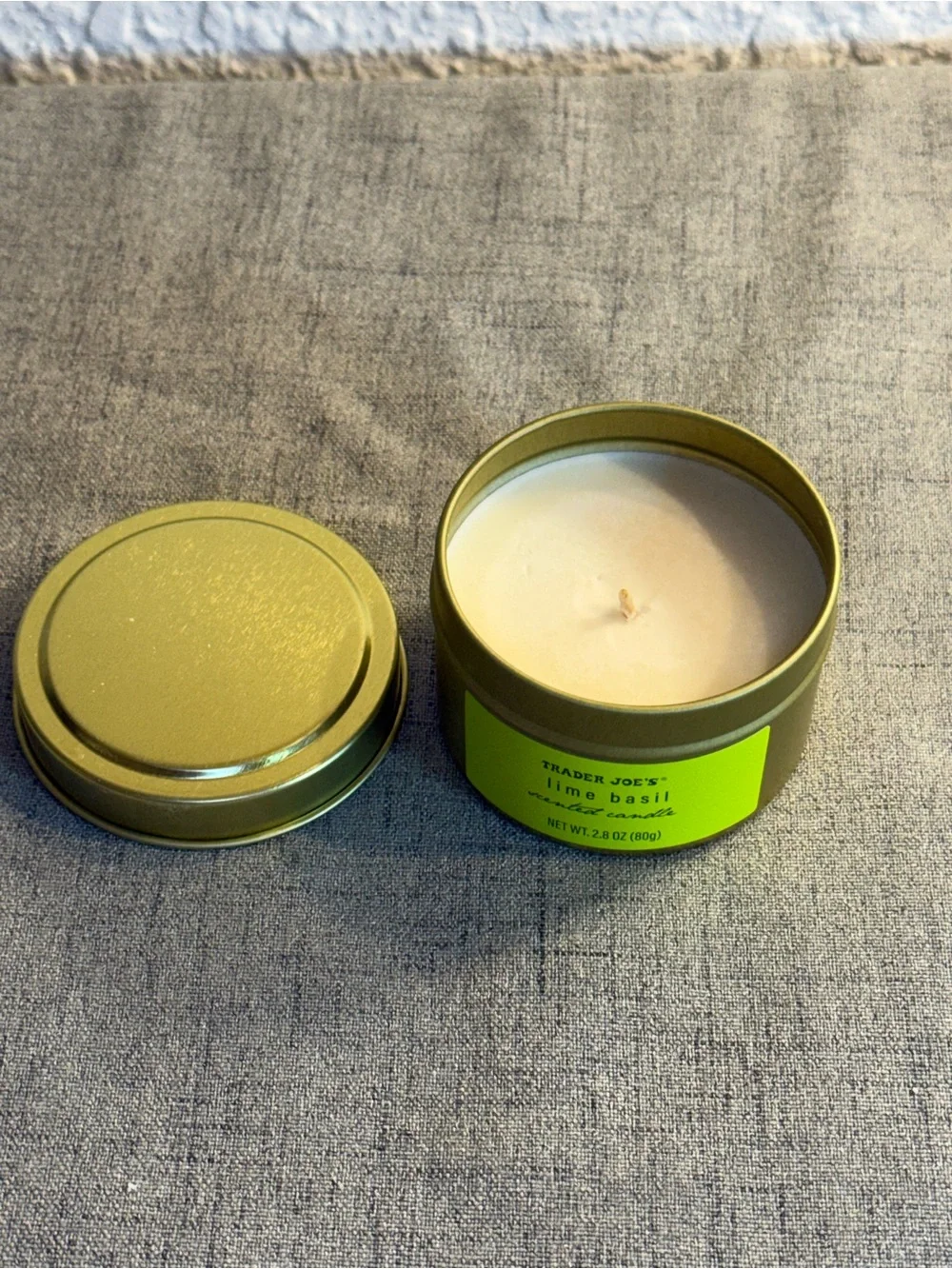 Trader Joe's Lime‎ Basil scented candle, 2.8 oz. Burns up to 10 hours.